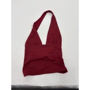 White Fox Boutique Burgundy Halter Neck Crop Top XS Deep V-Neck Wine Red